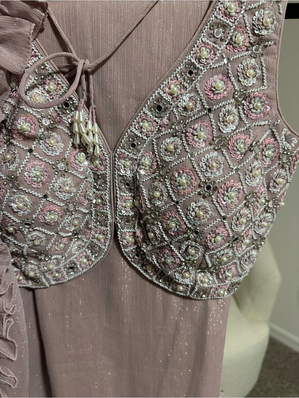 Elegant Light Pink Ruffle Saree with Embellished Blouse - Picture 4 of 4